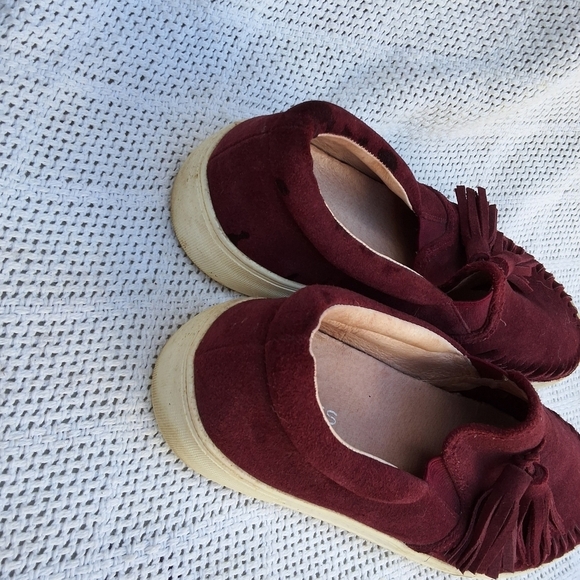 J.J. Slides Wine Suede Tassel Slip On Sneakers Womens Size 10 Boho Fringe - Picture 4 of 10